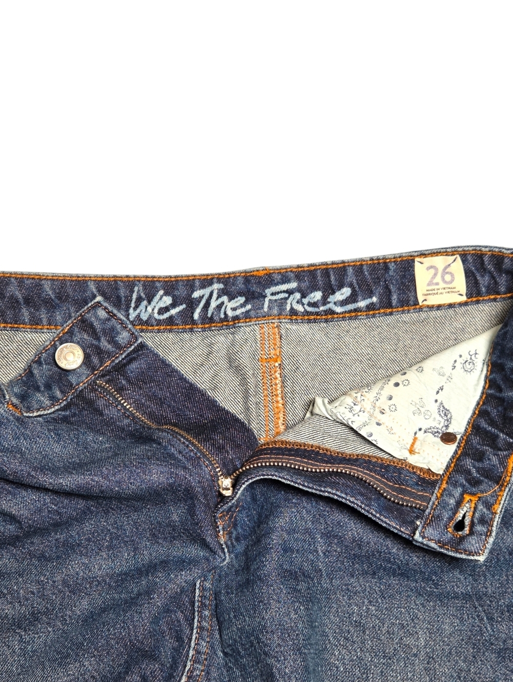 Free People We The Free Bailey Denim Mini Skirt Frayed Hem Medium Wash 26 NWT - Picture 9 of 12